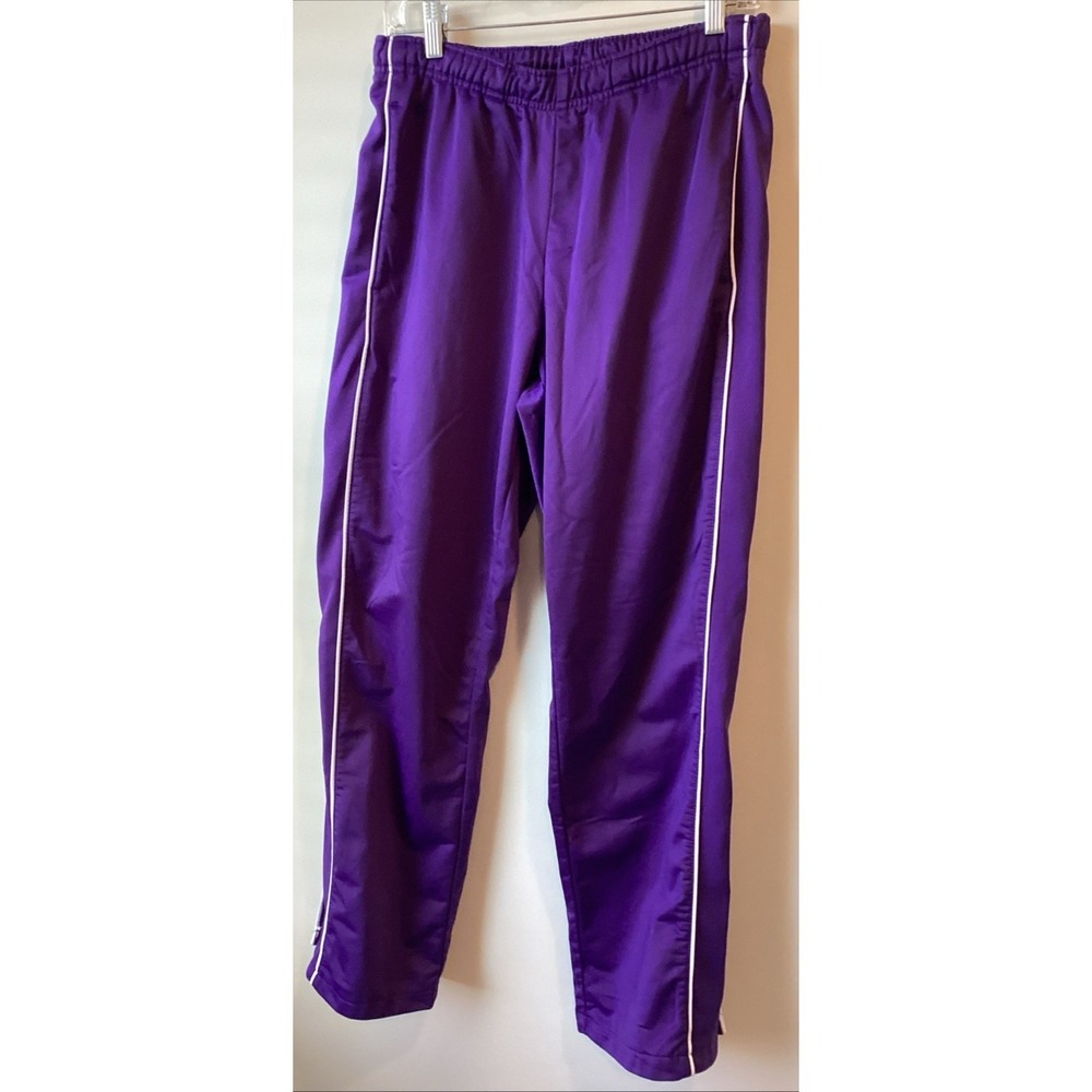 Y2K Track Pants Adult Med Purple White Side Stripe Active Sports Ankle Zip Soffe